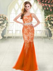 Captivating Orange Red Sleeveless Tulle Zipper for Prom and Party