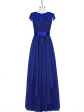 New Style Scoop Cap Sleeves Chiffon Prom Evening Gown Lace Zipper