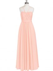 Pink Sleeveless Ruching Floor Length Dress for Prom