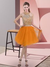Stylish Knee Length Orange Prom Party Dress Halter Top Sleeveless Backless