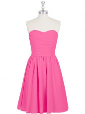 Nice Hot Pink Sweetheart Zipper Ruching and Pleated Prom Party Dress Sleeveless