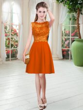 Knee Length Empire Sleeveless Orange Red Prom Dress Zipper