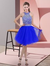 Royal Blue Halter Top Backless Beading Prom Dress Sleeveless