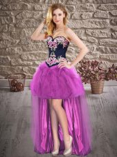 High Low Purple Evening Party Dresses Sleeveless Embroidery