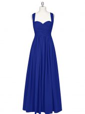Sweet Royal Blue A-line Ruching Prom Party Dress Zipper Chiffon Sleeveless Floor Length