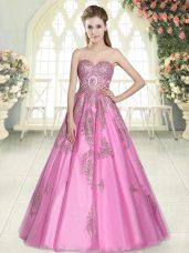 Tulle Sweetheart Sleeveless Lace Up Appliques in Rose Pink