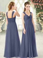 Empire Prom Dresses Blue Straps Chiffon Sleeveless Floor Length Zipper