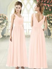 Affordable Sleeveless Floor Length Ruching Zipper with Pink