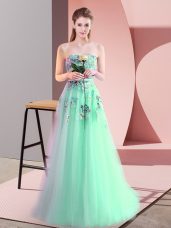 Popular Apple Green Sleeveless Appliques Floor Length Prom Party Dress