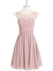 Decent Pink Cap Sleeves Lace Mini Length Prom Party Dress