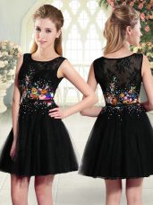 Discount Black Sleeveless Beading and Embroidery Mini Length Evening Dress