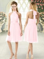 New Arrival Pink Prom Evening Gown Prom and Party with Ruching Halter Top Sleeveless Zipper