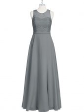 New Arrival Lace and Appliques and Belt Prom Dresses Grey Zipper Sleeveless Floor Length