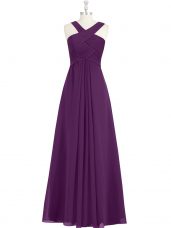 Customized Straps Sleeveless Zipper Prom Evening Gown Eggplant Purple Chiffon