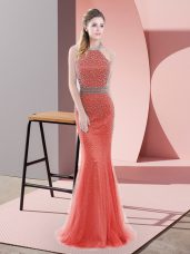 Halter Top Sleeveless Sweep Train Backless Prom Evening Gown Red Tulle