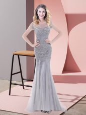 Fabulous Tulle Short Sleeves Floor Length Prom Evening Gown and Beading