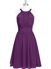 Sleeveless Chiffon Mini Length Zipper Prom Party Dress in Purple with Ruching