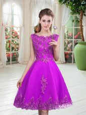 Dazzling Beading and Appliques Prom Dress Purple Lace Up Sleeveless Knee Length