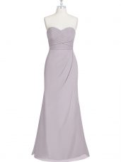 Sleeveless Chiffon Floor Length Lace Up Prom Dress in Grey with Ruching