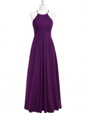 Empire Prom Party Dress Purple Halter Top Chiffon Sleeveless Floor Length Zipper