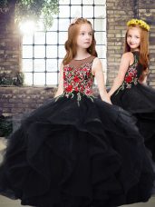 Scoop Sleeveless Tulle Winning Pageant Gowns Embroidery and Ruffles Zipper