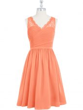 Orange Evening Dress Prom and Party with Lace V-neck Sleeveless Side Zipper