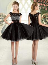 Black Square Neckline Beading Dress for Prom Sleeveless Zipper