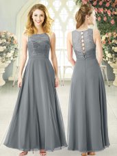 Sleeveless Ankle Length Lace Clasp Handle Prom Party Dress with Grey