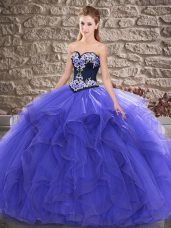 Traditional Purple Lace Up Sweetheart Beading and Embroidery 15 Quinceanera Dress Tulle Sleeveless