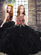 Black Scoop Neckline Embroidery and Ruffles Pageant Dress for Teens Sleeveless Zipper