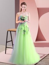 Cute Lace Up Prom Gown Appliques Sleeveless Floor Length