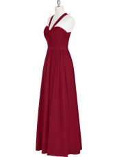 Burgundy Zipper Prom Party Dress Ruching Sleeveless Floor Length
