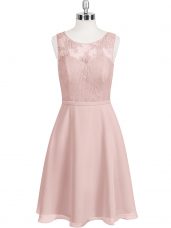 Unique Baby Pink Clasp Handle Scoop Lace Prom Party Dress Chiffon Sleeveless
