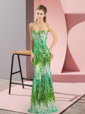 Sleeveless Floor Length Sequins Lace Up Custom Made with Multi-color