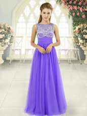 Fabulous Sleeveless Floor Length Beading Side Zipper Evening Dress with Lavender