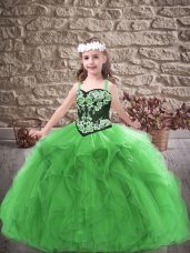 Embroidery and Ruffles Pageant Dress for Girls Green Lace Up Sleeveless Floor Length