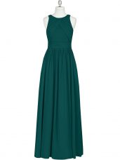 Dark Green Sleeveless Ruching Floor Length Evening Dress