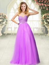 Fantastic Sleeveless Tulle Floor Length Zipper Dress for Prom in Lilac with Beading