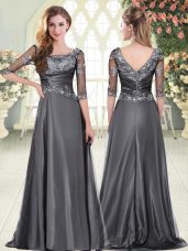 Decent Half Sleeves Zipper Beading and Lace and Appliques Prom Gown