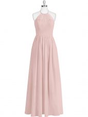 Baby Pink Sleeveless Chiffon Zipper Prom Evening Gown for Prom and Party