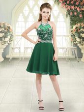 Hot Selling Knee Length A-line Sleeveless Dark Green Prom Party Dress Zipper
