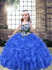 Beautiful Floor Length Ball Gowns Sleeveless Blue Pageant Dress for Teens Lace Up