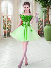 Pretty Apple Green Lace Up Prom Gown Beading and Appliques Sleeveless Mini Length