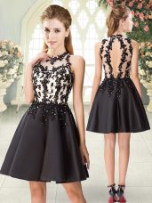 Delicate Black Sleeveless Satin Backless Prom Dress for Prom and Party