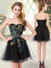 Sweetheart Sleeveless Tulle Prom Gown Beading and Appliques Lace Up