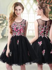 Simple Black Scoop Zipper Embroidery Prom Party Dress Sleeveless