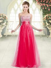 Sweetheart Sleeveless Evening Dress Floor Length Beading Coral Red Tulle