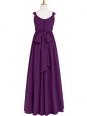Fantastic Eggplant Purple Empire Straps Sleeveless Chiffon Floor Length Zipper Ruching Dress for Prom