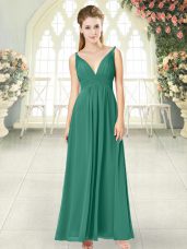 Popular Ankle Length Empire Sleeveless Green Juniors Party Dress Backless