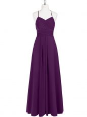 Eggplant Purple Zipper Prom Evening Gown Ruching Sleeveless Floor Length